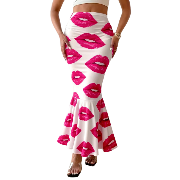 Women's New Printed High-Waisted Polyester Slim Pencil Skirt