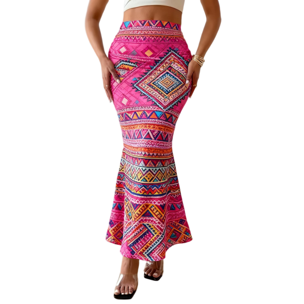 New High-Waisted Printed Polyester Women's Slim Pencil Skirt
