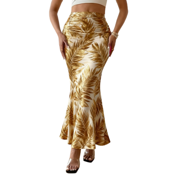 Hot-Selling New High-Waisted Printed Polyester Pencil Skirt